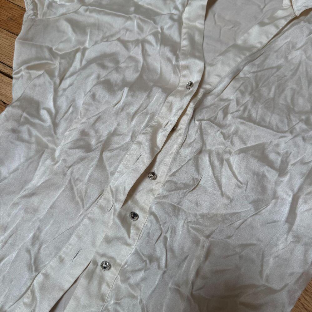 Express Design Studio Ivory Silk Rhinestone Button Blouse - Picture 2 of 4